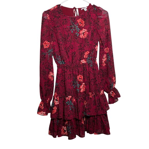 Bar III Dresses & Skirts - Bar III Dress Women's XXS Red Floral Sheer Tiered Ruffle Lined Career